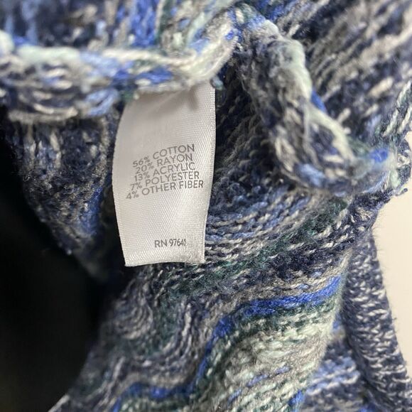 J Jill Sweater Womens M Blue Pullover Striped Wavy Chevron Crew Neck Side Slit - Picture 9 of 11